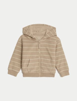 

M&S Collection Gestreifter Hoodie mit hohem Baumwollanteil und Reißverschluss (0-3 J.) - Brown Mix, Brown Mix