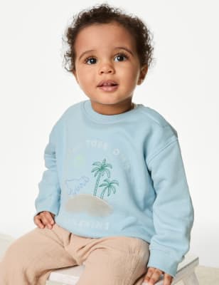 

M&S Collection Sudadera de algodón de dinosaurios (0-3 años) - Blue Mix, Blue Mix
