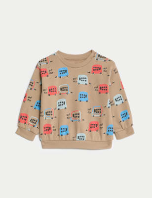 

M&S Collection Sweatshirt mit hohem Baumwollanteil und Busmotiv (0-3 J.) - Brown Mix, Brown Mix