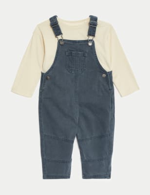 

Boys M&S Collection 2pc Denim Dungarees Outfit (0-3 Yrs) - Blue, Blue