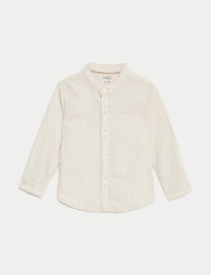 

M&S Collection Großvater-Hemd aus Leinenmischgewebe mit Streifenmuster (0-3 Jahre) - Neutral, Neutral