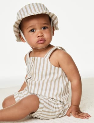 

Boys M&S Collection Cotton Rich Striped Romper with Hat (0-3 Yrs) - Brown Mix, Brown Mix