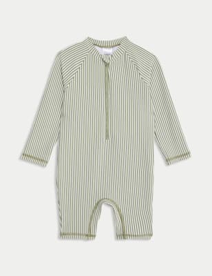 

M&S Collection Gestreifter Langarm-Badeanzug (0-3 J.) - Khaki Mix, Khaki Mix