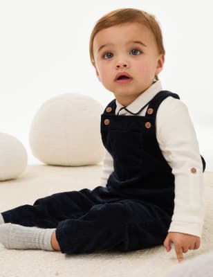 

Boys M&S Collection 2pc Pure Cotton Cord Dungaree Outfit (0-3 Yrs) - Navy, Navy