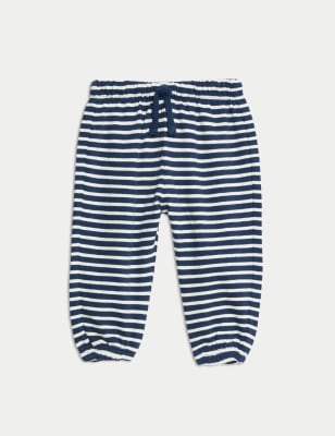 

Boys M&S Collection Pure Cotton Striped Joggers (0-3 Yrs), Blue Mix