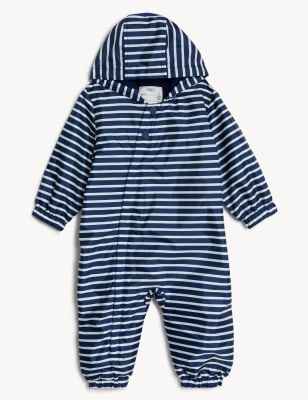 

M&S Collection Mono infantil con capucha de rayas (0-3 años) - Navy Mix, Navy Mix