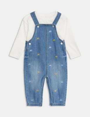 

Boys M&S Collection Dino Embroidered Dungaree Outfit (0-3 Yrs) - Blue, Blue