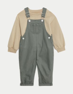 

Boys M&S Collection 2pc Cotton Rich Denim Dungaree Outfit (0-3 Yrs) - Green, Green