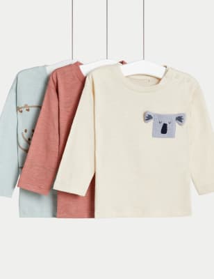 

M&S Collection Pack de 3 tops 100% algodón de animales (0-3 años) - Multi, Multi