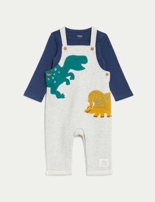 

M&S Collection 2-teiliges Outfit mit hohem Baumwollanteil und Dinosauriermuster (0-3 J.) - Grey Mix, Grey Mix