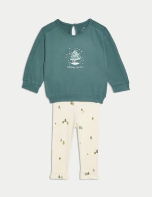 

Boys M&S Collection 2pc Cotton Rich Top & Bottom Outfit (0 Mths-3 Yrs) - Green Mix, Green Mix