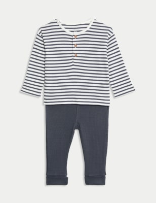 

Boys M&S Collection 2pc Pure Cotton Striped Outfit (0-3 Yrs) - Charcoal, Charcoal