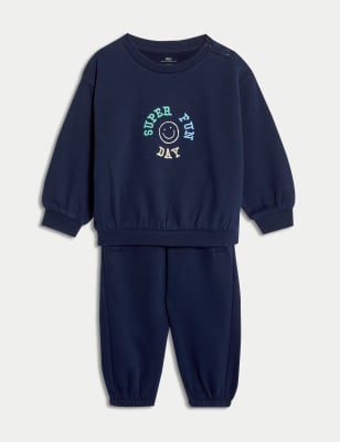 

Boys M&S Collection 2pc Cotton Rich Slogan Top & Bottom Outfit (0-6 Yrs) - Navy, Navy