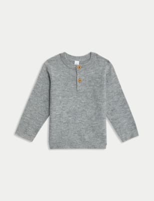 

Boys M&S Collection Knitted Button Jumper (0-3 Yrs) - Grey Marl, Grey Marl