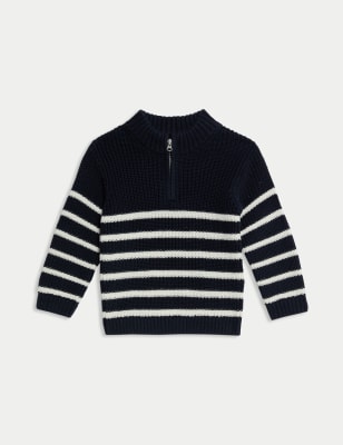 

Boys M&S Collection Pure Cotton Half Zip Knitted Jumper (0-3 Yrs) - Navy Mix, Navy Mix