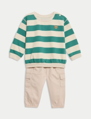 

Boys M&S Collection 2pc Pure Cotton Striped Outfit (0 Mths-8 Yrs) - Green Mix, Green Mix