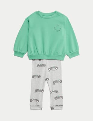 

M&S Collection 2-teiliges Outfit (Oberteil und Hose) mit hohem Baumwollanteil (0-3 J.) - Green Mix, Green Mix