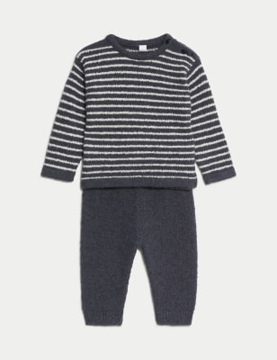 

Boys M&S Collection 2pc Cotton RIch Striped Bouclé Knitted Outfit (0-3 Yrs) - Charcoal Mix, Charcoal Mix