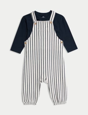 

Boys M&S Collection 2pc Cotton Rich Striped Dungaree Outfit (0-3 Yrs) - Navy Mix, Navy Mix