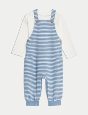 

M&S Collection 2-teiliges gestreiftes Outfit aus reiner Baumwolle (0-3 Jahre) - Blue Mix, Blue Mix