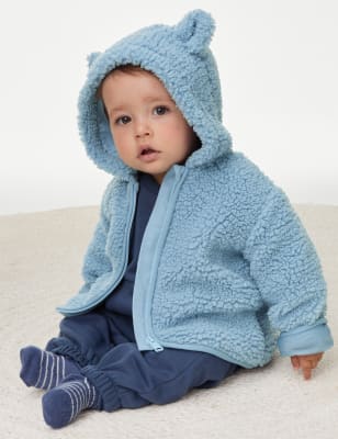 

Boys M&S Collection Borg Hooded Jacket (0-3 Yrs) - Faded Blue, Faded Blue