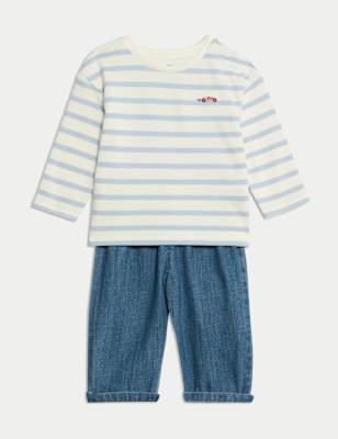 

Boys M&S Collection 2pc Striped Top & Bottom Outfit (0-6 Yrs) - Blue Mix, Blue Mix