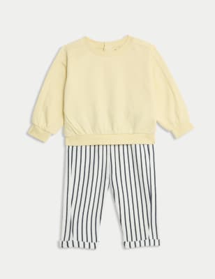 M&S Collection Boys 2pc Cotton Rich Striped Outfit (0 Mths-3 Yrs) - 12-18 - Yellow Mix, Yellow Mix