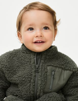 

Boys M&S Collection Zip Borg Jacket (0-3 Yrs) - Sage Green, Sage Green