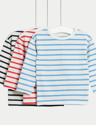 

Boys M&S Collection 3pk Pure Cotton Striped Tops (0-3 Yrs), Blue Mix