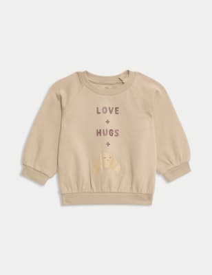 

Girls M&S Collection Cotton Rich Love & Hugs Slogan Sweatshirt (0-3 Yrs) - Cream, Cream