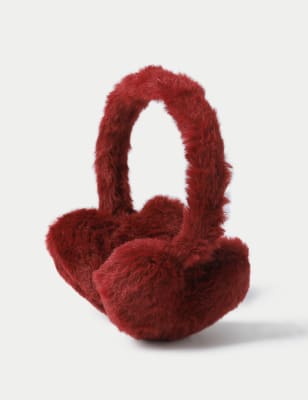 M&S Collection Girls Burgandy Fur Earmuffs - Red, Burgundy,Navy,Red