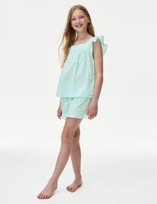 

M&S Collection Schlafanzug aus reiner Baumwolle mit Gingham-Muster (6-16 J.) - Blue Mix, Blue Mix