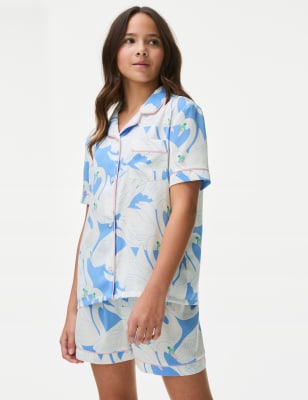 

M&S Collection Shorties aus Satin mit Schwanenmuster (6-16 Jahre) - Blue Mix, Blue Mix