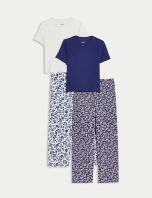 

M&S Collection 2er-Pack Schlafanzüge mit hohem Baumwollanteil und Blumenmuster (6-16 J.) - Blue Mix, Blue Mix