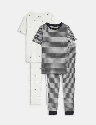 

M&S Collection 2er-Pack Schlafanzüge aus reiner Baumwolle mit Herzmuster (6-16 Jahre) - Black/White, Black/White