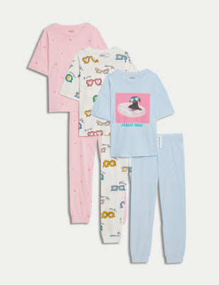 

M&S Collection 3er-Pack Schlafanzugsets aus reiner Baumwolle, mit Hunde- und Herzmotiv (6-16 Jahre) - Blue Mix, Blue Mix