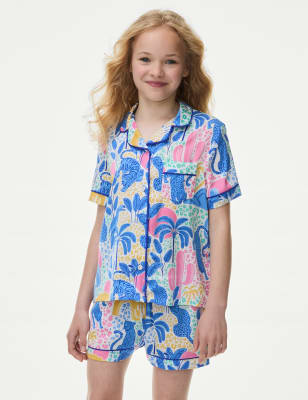 

M&S Collection Pijama de satén con estampado de leopardo (6-16 años) - Blue Mix, Blue Mix