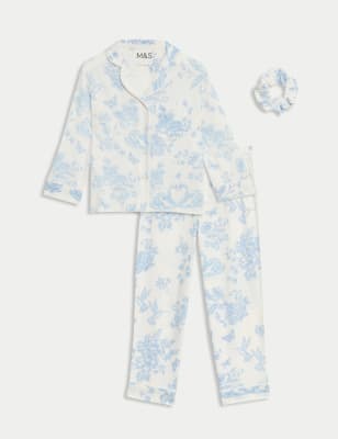 

Girls M&S Collection Cotton Modal Floral Pyjamas with Scrunchie (3-16 Yrs) - Ivory Mix, Ivory Mix