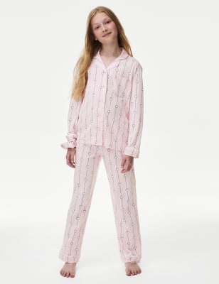 

Girls M&S Collection Cotton Modal Heart Pyjamas with Scrunchie (3-16 Yrs) - Pink, Pink