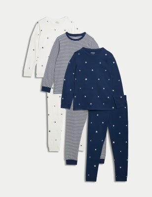 

M&S Collection 3er-Pack Schlafanzugsets aus reiner Baumwolle mit Stern- und Streifenmuster (1-16 J.) - Indigo, Indigo