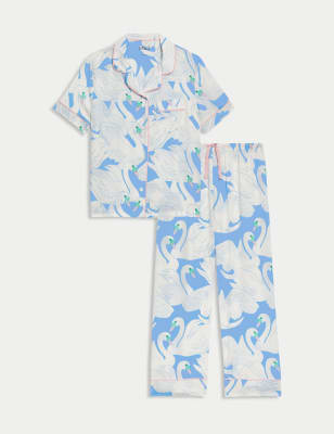 

Girls M&S Collection Satin Swan Pyjamas (1-16 Yrs) - Blue, Blue