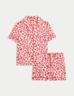 M&S Girls Satin Leopard Heart Pyjamas (1-16 Yrs) - 8-9 Y - Multi, Multi