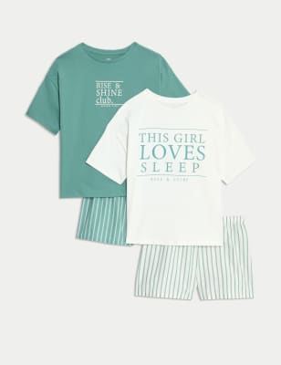 

Girls M&S Collection 2pk Pure Cotton Pyjama Sets (6-16 Yrs) - Green Mix, Green Mix