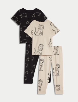 

M&S Collection 2er-Pack Schlafanzugsets aus reiner Baumwolle mit Tiermotiv (1-8 Jahre) - Carbon, Carbon