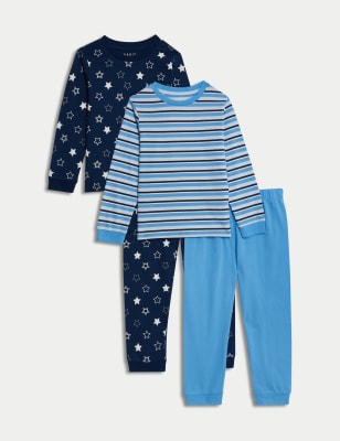 

M&S Collection Pack de 2 pijamas 100% algodón de rayas (1-8 años) - Navy Mix, Navy Mix