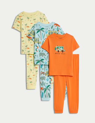 

M&S Collection 3er-Pack Schlafanzugsets aus reiner Baumwolle mit Safarimotiv (1-8 Jahre) - Orange Mix, Orange Mix