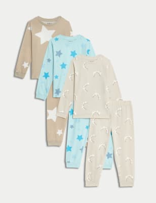

M&S Collection Pack de 3 pijamas 100% algodón con diseño de estrellas (1-8 años) - Calico, Calico
