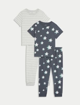 

Boys M&S Collection 2pk Pure Cotton Printed Pyjama Sets (1-8 Yrs) - Black, Black