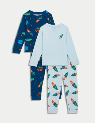 

Boys M&S Collection 2pk Pure Cotton Rocket Pyjama Sets (1-8 Yrs) - Blue Mix, Blue Mix