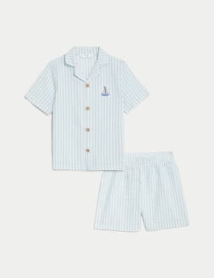 

Boys M&S Collection Pure Cotton Striped Pyjamas (1-8 Yrs) - Blue Mix, Blue Mix